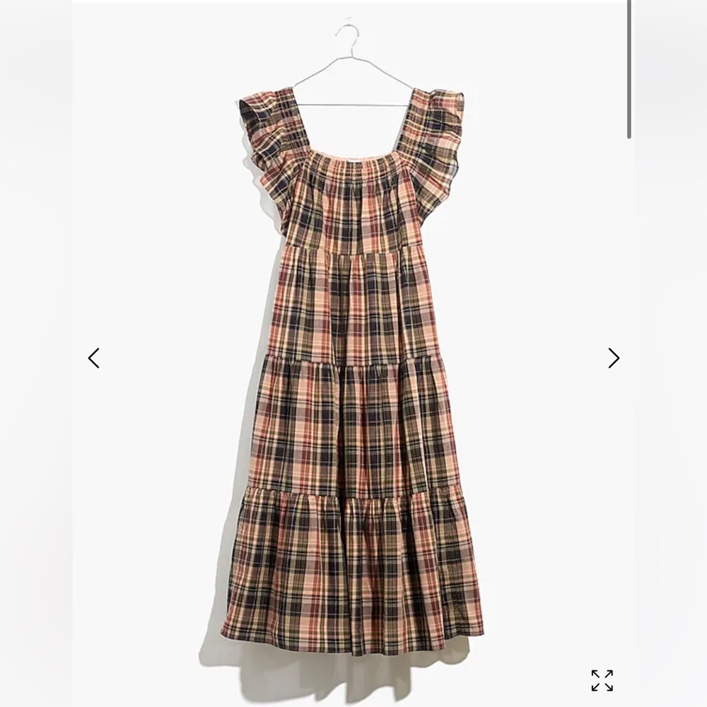 NWT Madewell Flutter Sleeve tiered midi dress in plaid xs xsmall